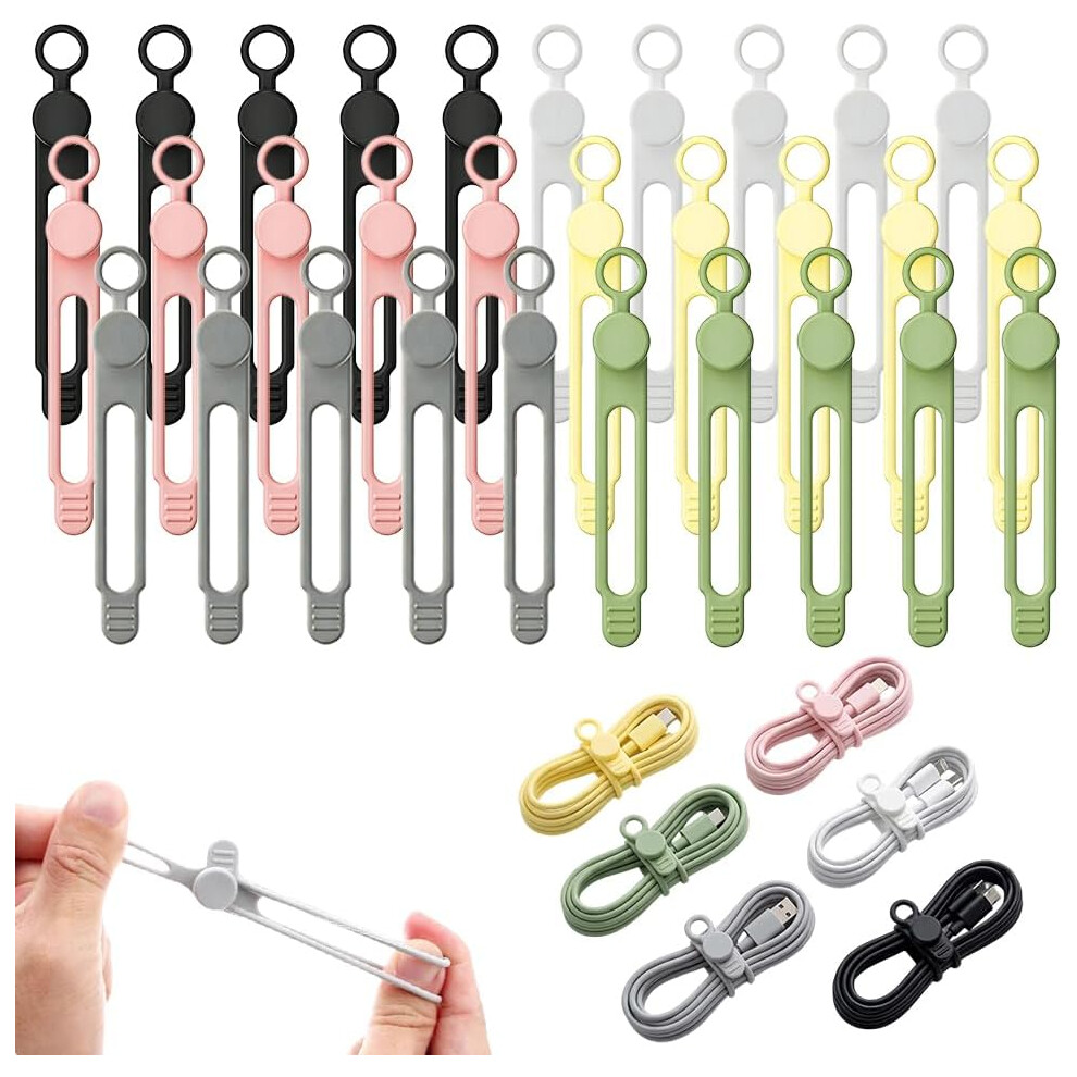 (30Pcs-A, -) 20Pcs Data Cable Organizer Ties, Silicone Cord Management 5437706512202