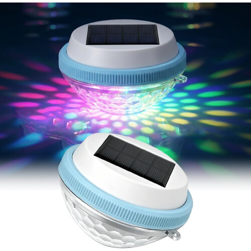 (1PCS-Warm light, -) LED Solar Powered Floating Pool Lights, 3 Dimming Modes 2PCS