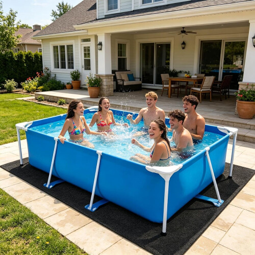 (Black, -) 10x10ft Rectangular Pool Ladder Mat, Thick Under Pool Padding 2
