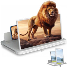(White, 12 Inch) Telefoon Schermvergroter - 3D HD, Vouwbare Standaard