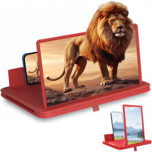 (Red, 10 Inch) Telefoon Schermvergroter - 3D HD, Vouwbare Standaard