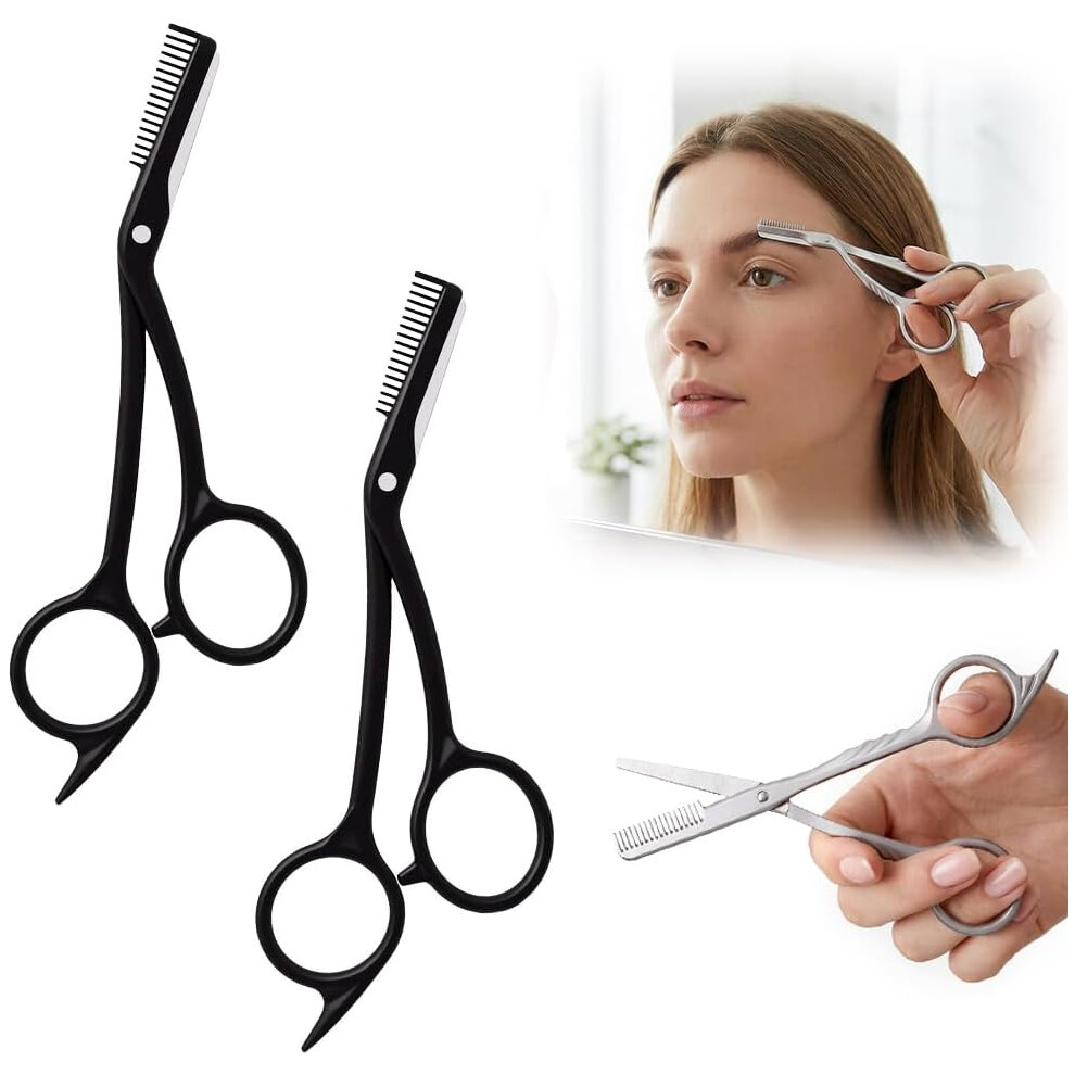 Oimg (Silver+Black, -) Stainless Steel Eyebrow Trimmer Scissor With Comb, Precision