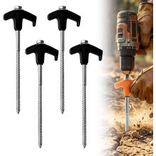 (Black-4PCS, -) 8 Inch Screw in Tent Stakes, Heavy Duty Ground Spikes 4PCS