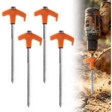 (Orange-4PCS, -) 8 Inch Screw in Tent Stakes, Heavy Duty Ground Spikes 4PCS