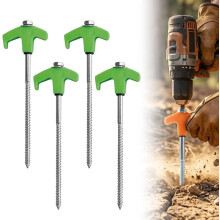(Green-4PCS, -) 8 Inch Screw in Tent Stakes, Heavy Duty Ground Spikes 4PCS