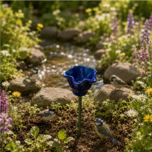 (StyleB-DeepBlue, -) 6 bucăți hrănitoare ceramică pentru păsări cu flori și stație de apă, artă pentru grădină