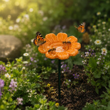 (S-Sunflower-Orange, -) 6 bucăți hrănitoare ceramică pentru păsări cu flori și stație de apă, artă pentru grădină