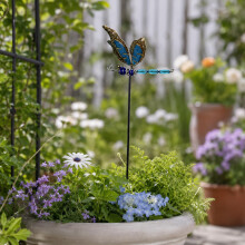 (Blue Glowing Dragonfly, -) Mize de grădină metalice strălucitoare în formă de libelulă, decor exterior rezistent la intemperii