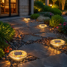 (Yellow, -) Ultra Thin Solar Outdoor Disk Lights, Auto On/Off Pathway Decor