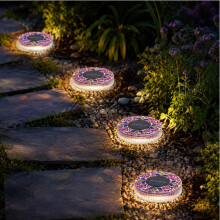 (Purple, -) Ultra Thin Solar Outdoor Disk Lights, Auto On/Off Pathway Decor