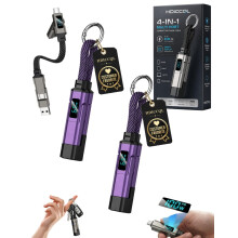 (2pcs-Purple, -) 4-in-1 digitaalisella näytöllä varustettu avaimenperän latauskaapeli, 65 W:n USB-C-pikaliitin