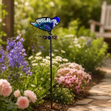 (Blue Butterfly, -) Mize de grădină metalice strălucitoare în formă de libelulă, decor exterior rezistent la intemperii