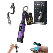 (Purple, -) 4-in-1 digitaalisella näytöllä varustettu avaimenperän latauskaapeli, 65 W:n USB-C-pikaliitin