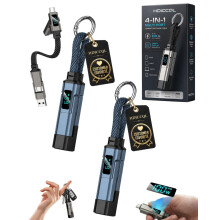 (2pcs-Blue, -) 4-in-1 digitaalisella näytöllä varustettu avaimenperän latauskaapeli, 65 W:n USB-C-pikaliitin