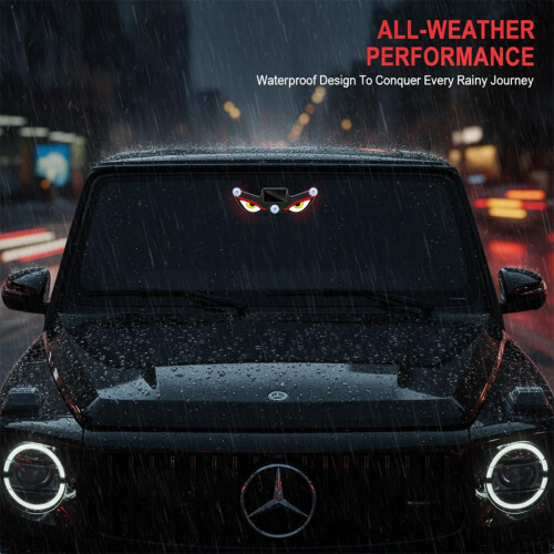 (C, -) Solar Powered Devil Eyes Light for Windshield, USB-C Rechargeable 2