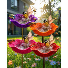 (4pcs-K, -) Pachet de 4 țăruși metalici pentru grădină de flori, baie pentru păsări, stație de adăpare a albinelor