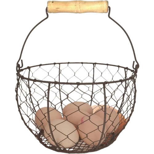 (Tan, -) Farmhouse Wire Egg Basket, Iron Storage Organizer with Handle 1