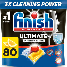 Finish Dishwasher Tablet, Ultimate Infinity Shine, 80 Tabs, Lemon Sparkle, Clean & Shine Detergent Tabs, Tough on Grease Stains