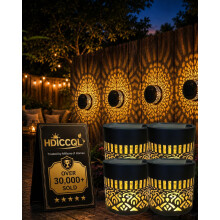 (Warm, 4pcs) Solar Mandala Wall Light, Color Changing Projector Outdoor