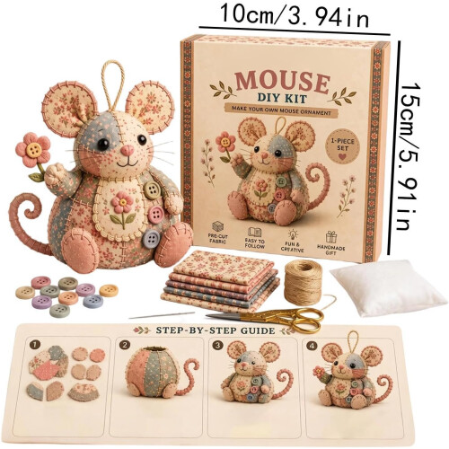 (size_name, Style A) Kit souris patchwork, 3D, couture, décoration 1