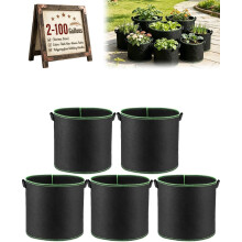 (5pcs, 100gallon) Heavy-Duty Breathable Fabric Grow Bags, 2 Gallon Plant Pots
