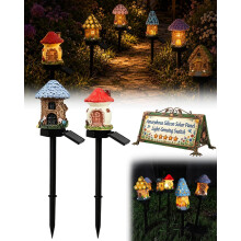(A04, -) Solar Fairy-Tale Mushroom Cottage Garden Light, Resin Statue 3PC