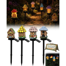 (B03, -) Solar Fairy-Tale Mushroom Cottage Garden Light, Resin Statue 3PC
