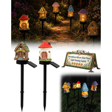 (A01, -) Solar Fairy-Tale Mushroom Cottage Garden Light, Resin Statue 3PC