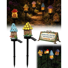 (A08, -) Solar Fairy-Tale Mushroom Cottage Garden Light, Resin Statue 3PC