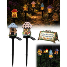 (A02, -) Solar Fairy-Tale Mushroom Cottage Garden Light, Resin Statue 3PC