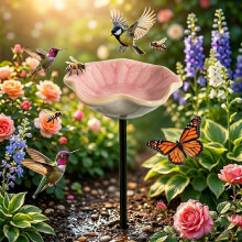 (1pc Pink, -) Ceramic Bee Watering Station, Handmade Flower Garden Stakes