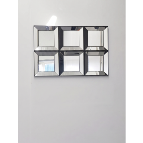 6x Contemporary Black Mirror Square Plastic 25x1Cm 1