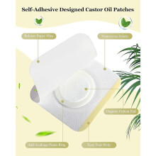 30Pcs Castor Oil Pack Wrap for Belly Button, Disposable Self-Adhesive Castor Oil Patches Pads with High-Absorbent Hypoall