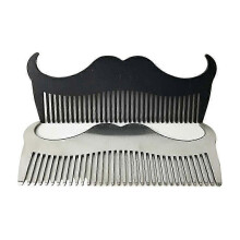 (Black) Goat Mustache Shape Stainless Steel Beard Grooming Shaping Comb Men Styling Tool Qinhai