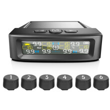 Reifendruckkontrollsystem für Wohnmobile (TPMS) mit 6 Sensoren, Solar- und USB-LCD-Display, Messbereich 0-144 PSI, 6 Modi