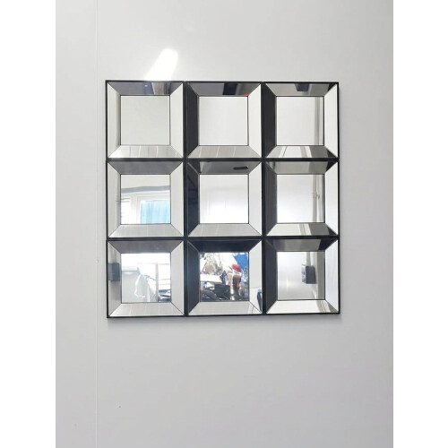 9x Contemporary Black Mirror Plastic Square 25x1Cm 1