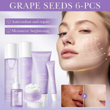 SADOER Grape Seed Antioxidant Repair 6-Piece Skincare Set, Deep Nourishment, Fights Skin Aging, Improves Dullness, Full Skincare Routine