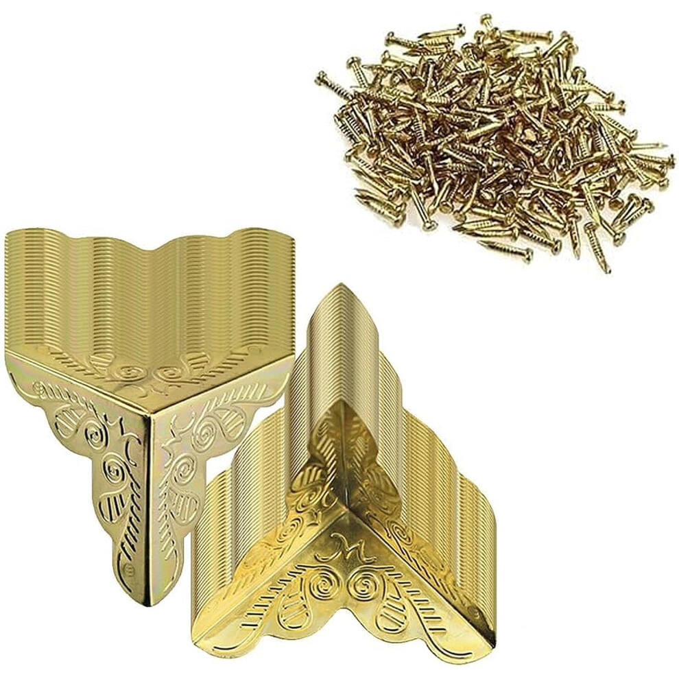 (Gold, 100 Pcs) Antique Stair Dust Corners, Vintage Edge Guard With Screws 100Pcs 5437706532736