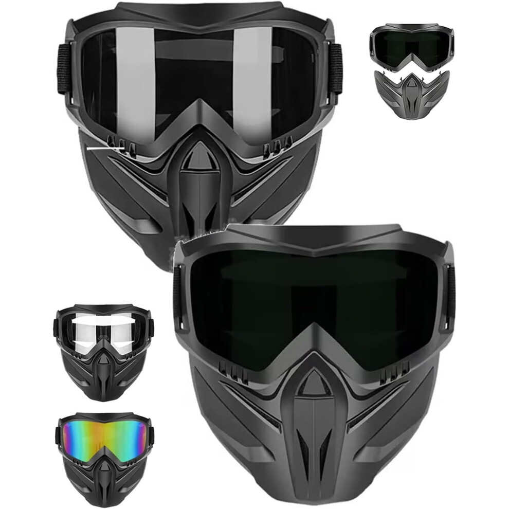 (#B-2Pcs, -) Detachable Full Face Goggle Mask, Anti-Fog Windproof Shield 5437706532958