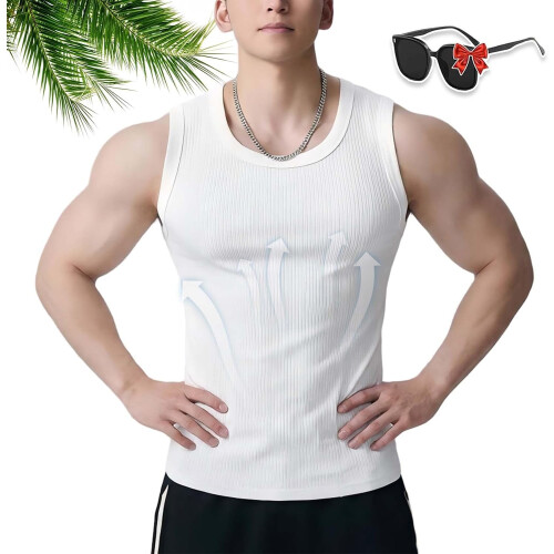 (White, Medium) Men's Wide Strap Ribbed Tank Top, 3-Pack Basic Vest