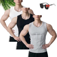 (3pcs-a, 3X-Large) Men's Wide Strap Ribbed Tank Top, 3-Pack Basic Vest