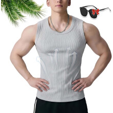 (Grey, Large) Men's Wide Strap Ribbed Tank Top, 3-Pack Basic Vest