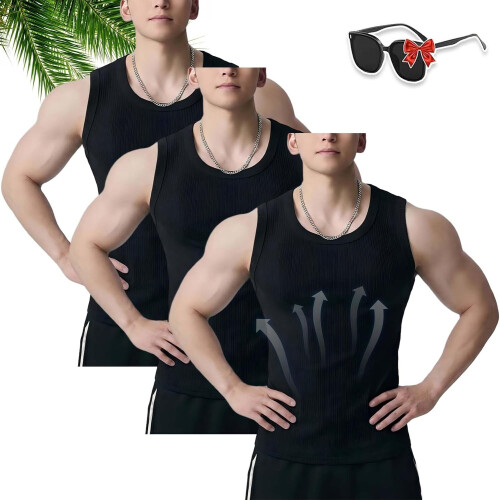(3pcs-c, Medium) Men's Wide Strap Ribbed Tank Top, 3-Pack Basic Vest