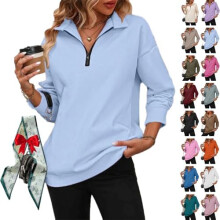 (Sky Blue, Medium) 2026 Damen Half Zip Sweatshirt, V-Ausschnitt, Collar, Loose Fit, Zip, Kapuzenpullover, Mode