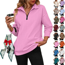 (P, XX-Large) 2026 Damen Half Zip Sweatshirt, V-Ausschnitt, Collar, Loose Fit, Zip, Kapuzenpullover, Mode