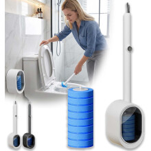 (White+8pcs Sponge Brush, -) Disposable Wall-Mounted Toilet Brush Set, 32 Refills