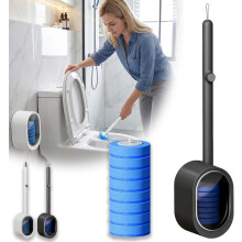 (Grey+8pcs Brush Heads, -) Baghetă de curățat vasul de toaletă de unică folosință, cu 16 laveți