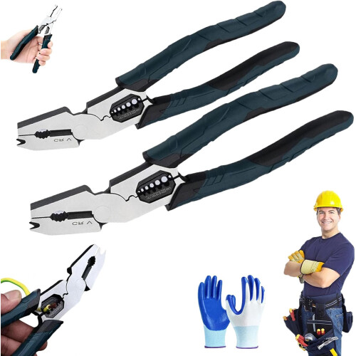(2pc, -) 9-In-1 Multi-Functional Wire Stripping Pliers, Compound Leverage