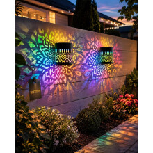 (Colored light-2pcs, -) Solar Mandala Projector Waterproof Outdoor, Metal Fence Light