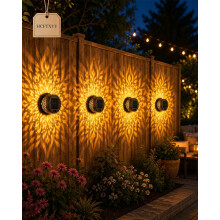 (Warm light-4pcs, -) Solar Mandala Projector Waterproof Outdoor, Metal Fence Light